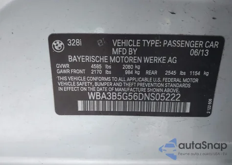 2013 BMW 328 Xi Sulev из США, поврежденный, VIN WBA3B5G56DNS05222